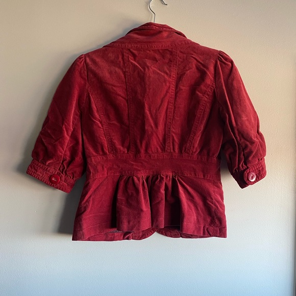 Anthropologie Cropped Red Velvet Blazer - Picture 2 of 5